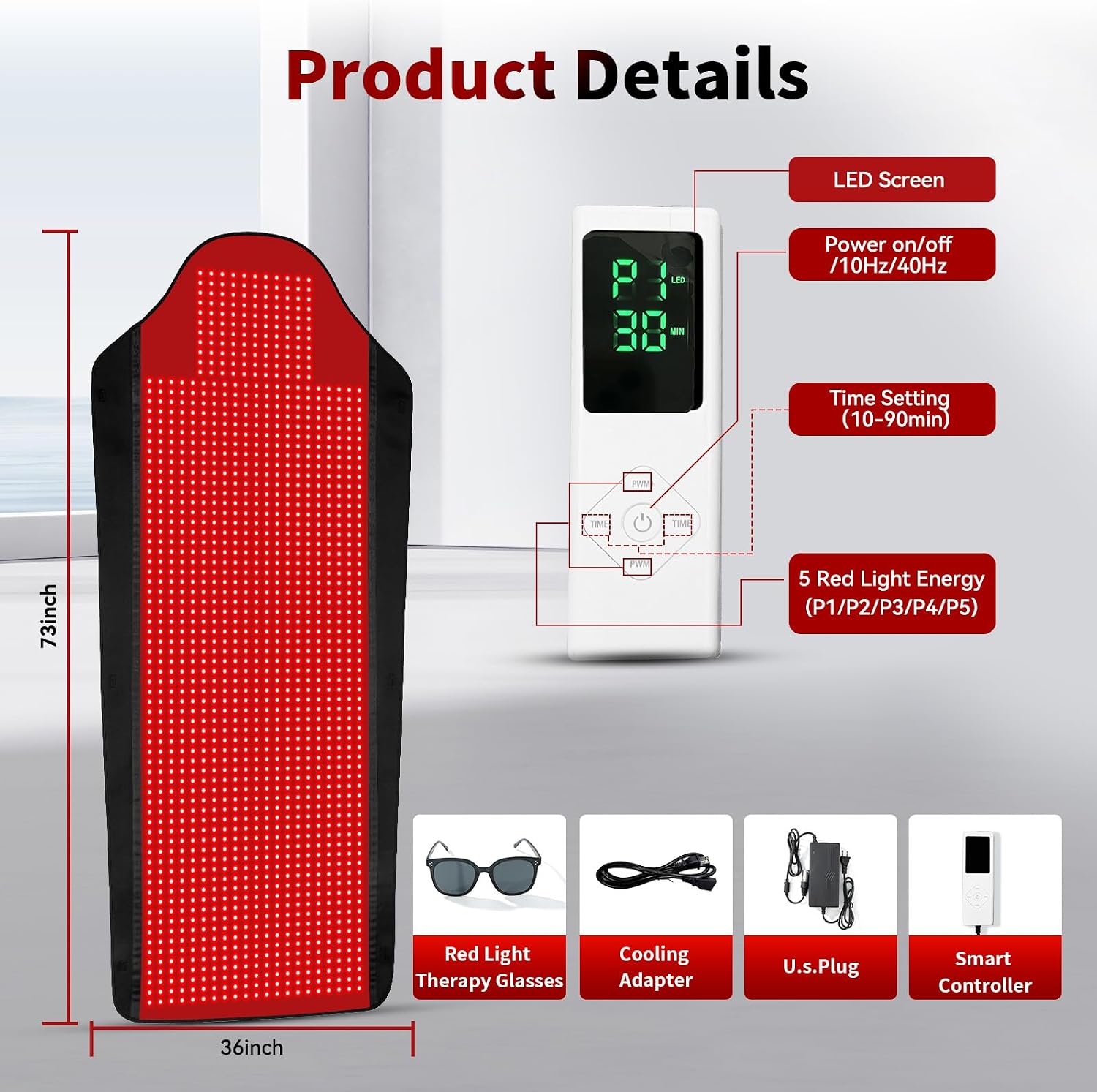 Full Body Red Light Therapy Mat with 1707 LEDs, 3-in-1 660nm & 850nm TPU Infrared Light Blanket, 73' x 36' Foldable Therapy Pad with Timer Controller Pulse Modes for Home Use 192W