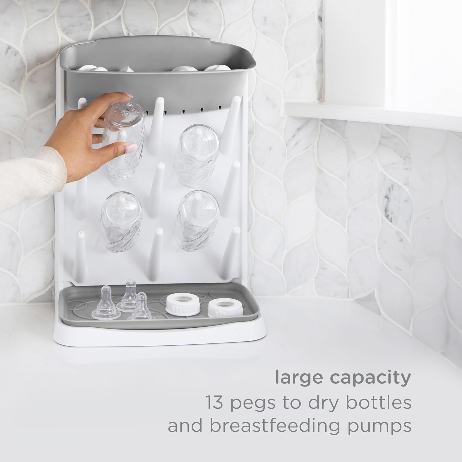 Ubbi Vertical Baby Bottle Drying Rack,Space Saving Countertop Drying Rack Baby Organizer,Gray,(Pack of 6)