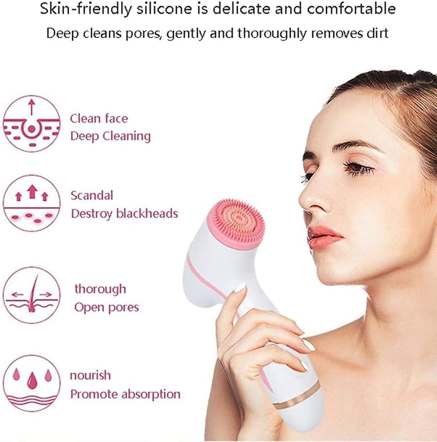 Rechargeable Facial Cleansing Brush, 3-in-1 Electric Spin Face Brush with 3 Brush Heads for Deep Cleansing, Gentle Exfoliation, and Massage(Blue)