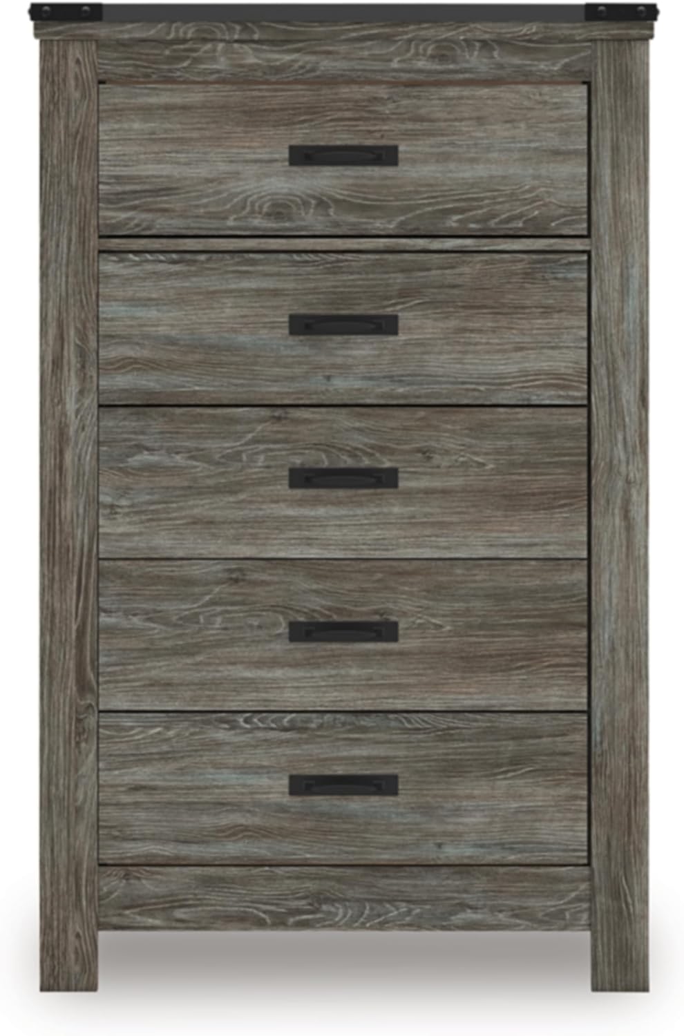 Signature Design by Ashley Frandern Vintage Casual Chest with 5 Smooth-Gliding Drawers, Matte Black Drawer Handles, Wood and Decorative Laminate, Gray, 34.25' W