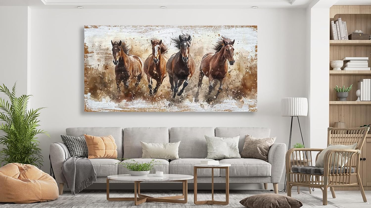 tigeridge Horses Canvas Wall Art - Brown Horse Pictures Animal Wall Decor Running Horses Painting Prints Artwork for Living Room Bedroom Home Office Wall Decorations 29' x 58'