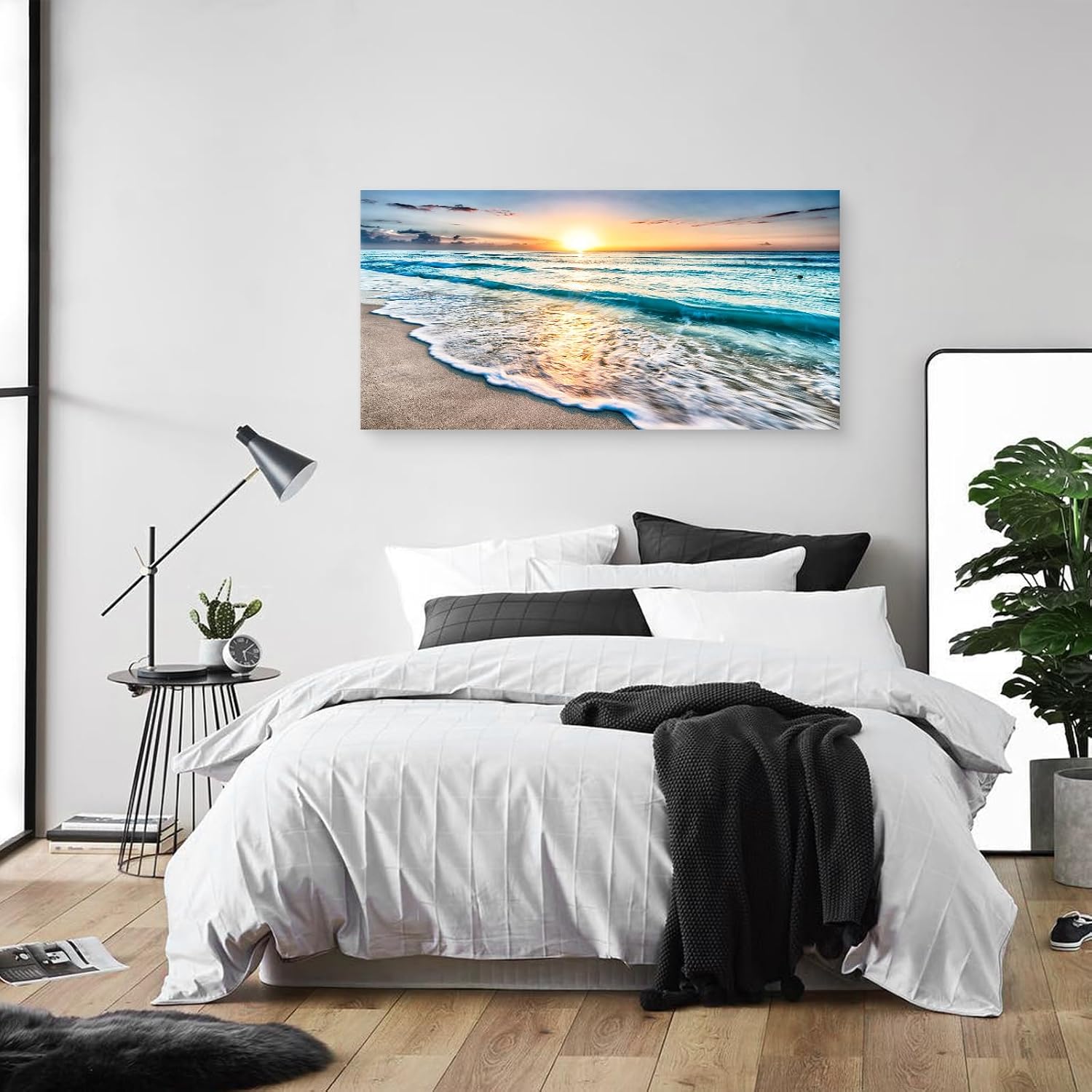 Baisuart S02298 Canvas Prints Wall Art Beach Sunset Ocean Waves Nature Pictures Stretched Canvas Wooden Framed for living Room Bedroom and Office