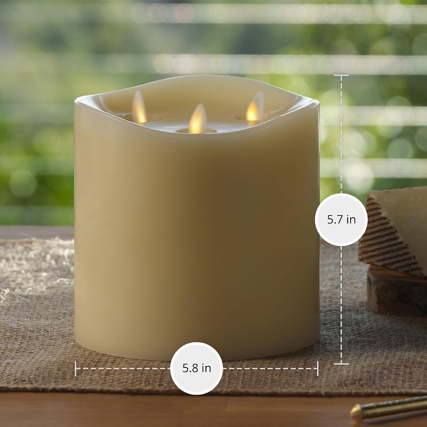 Luminara Tri-Flame Flameless LED Candle, Ivory 5.8' x 5.7', Moving Flame Real Wax Home Decor Battery Operated Emergency Light, Religious Ceremony Safe