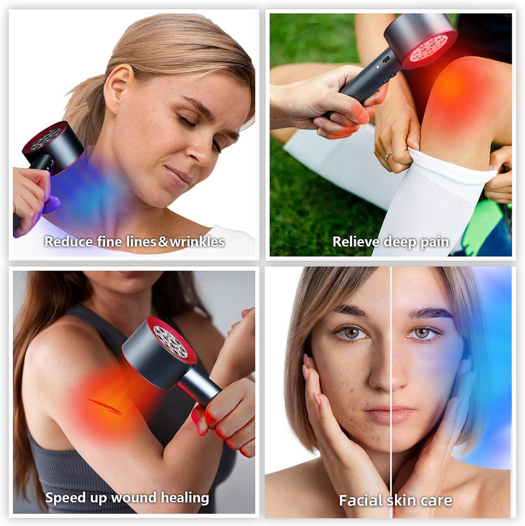 UTK Upgrade High Power 24 LED Red Light Therapy Device with 470/660/850/940nm Wavelength, Blue Red＆Near-Infrared Handheld Light Therapy, Relieve Body Pain Deeply, Facial Skin Care