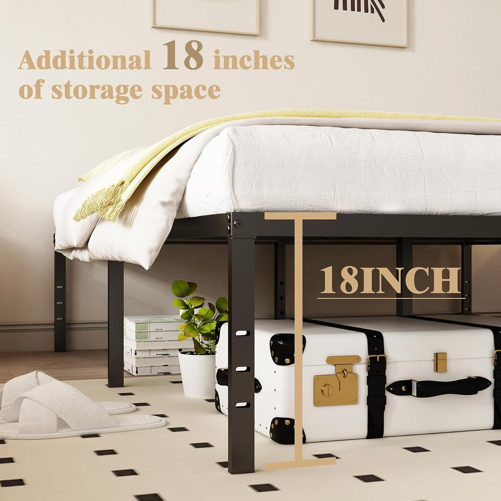 Twin XL 18 Inch Metal Platform Bed Frame,Heavy Duty,Metal,No Box Spring Needed,Underbed Storage,Easy Assembly,Noise Free,Minimalism,Non-Slip,Bedroom,Kids,Boys,Girls,Black