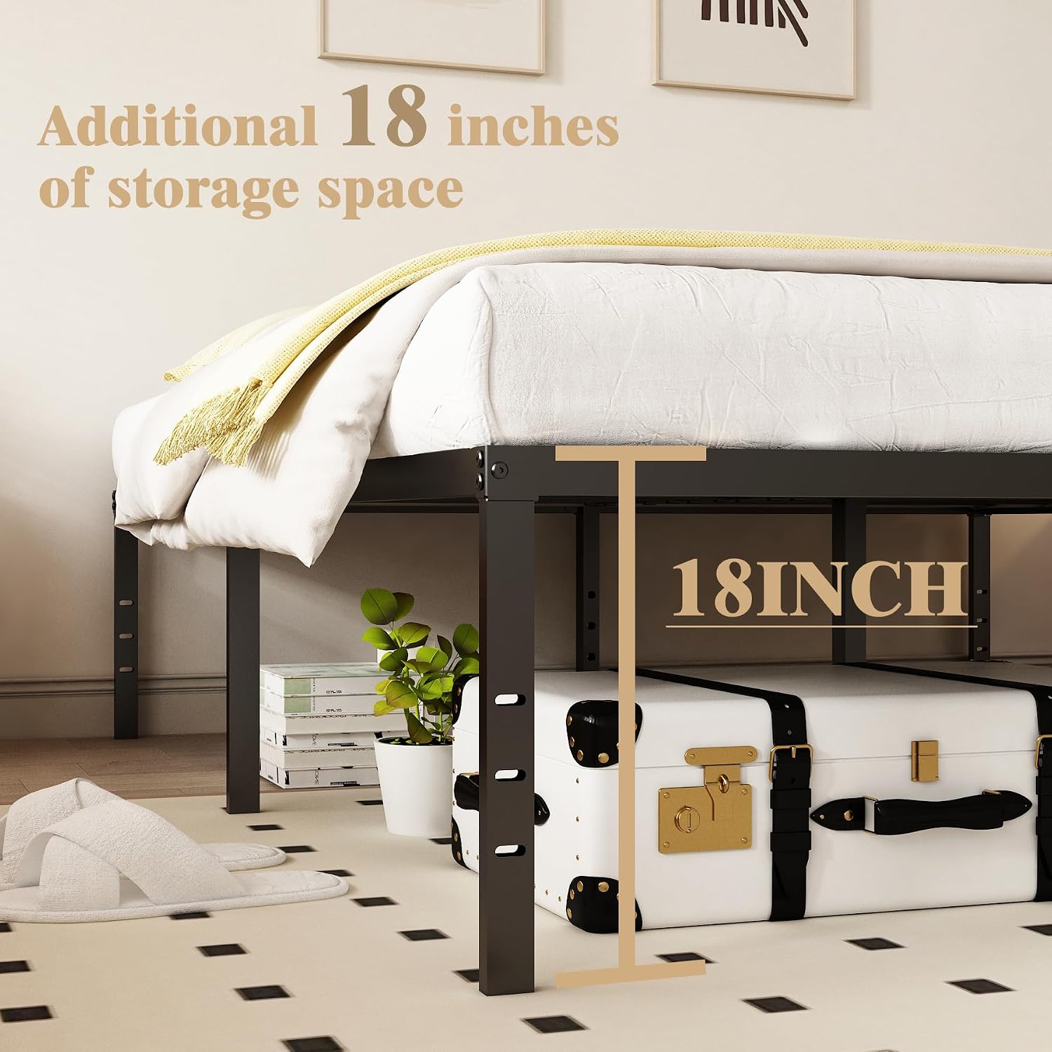 King 18 Inch Metal Platform Bed Frame,Heavy Duty,Metal,No Box Spring Needed,Underbed Storage,Easy Assembly,Noise Free,Minimalism,Non-Slip,Bedroom,Kids,Boys,Girls,Black