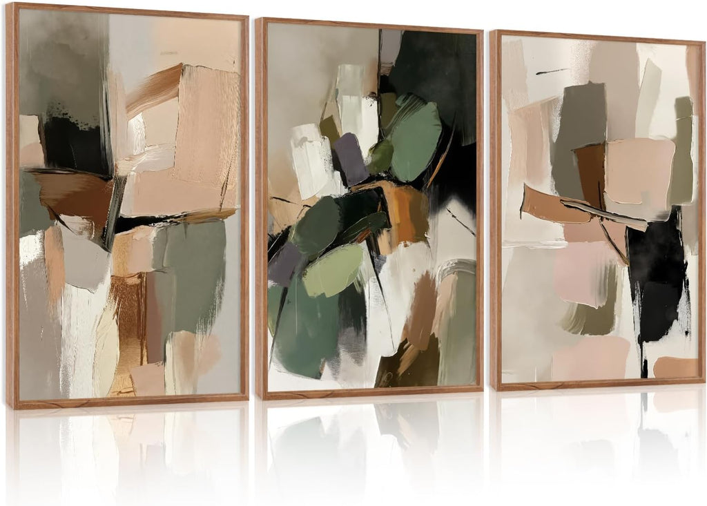 CHDITB Modern Abstract Framed Canvas Wall Art Set, Minimalist Wall Decor, Neutral Pastel Illustration Artwork Vintage Aesthetics Painting, Large 3 Piece Art Prints for Living Room, Bedroom 24'x36'x3