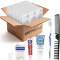 Travel Toiletries Supplies Kits Disposable Toiletry Amenities Set in Bulk, Hygiene Trial Size Personal Essentials Individually Wrapped 5-in-1 (100-Pack)