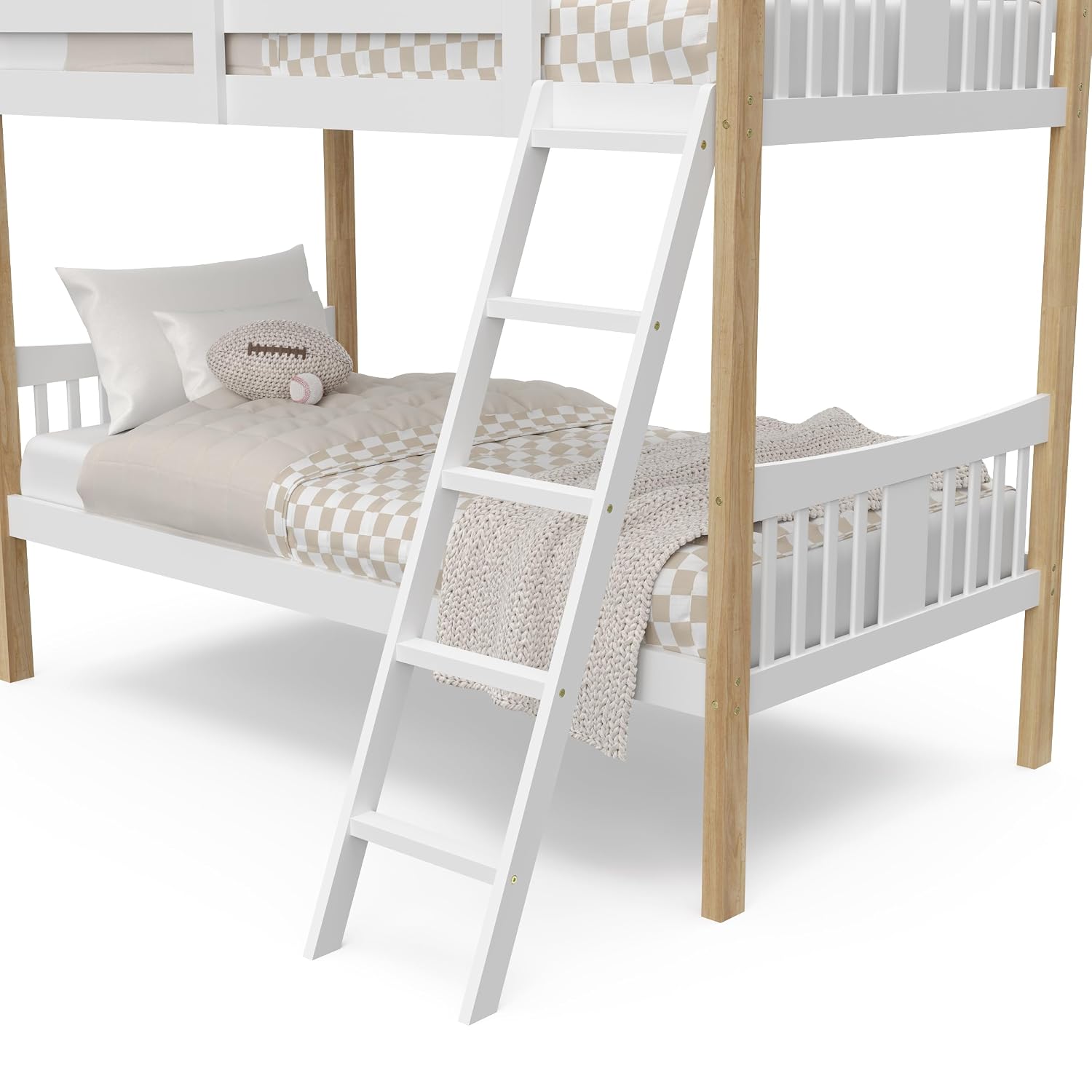 Storkcraft Caribou Bunk Bed Twin Over Twin Bunk Bed (White with Natural) - GREENGUARD Gold Certified, Converts to 2 Individual Beds