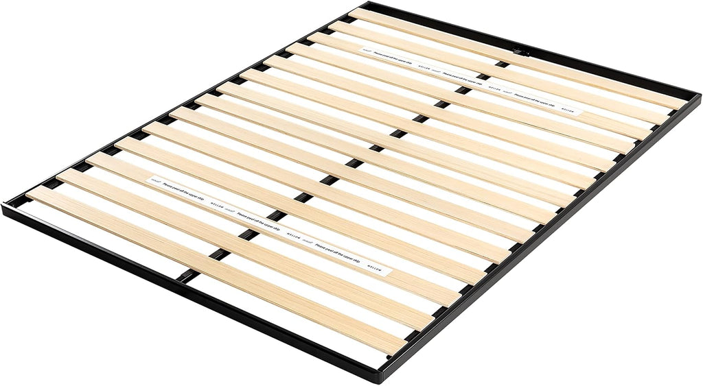 Mellow 1.6 Inch Metal Bunkie Board Mattress Support with Wood Slats for Bed Frames, Box Spring or Bed Slat Replacement, Easy Assembly, King, Black