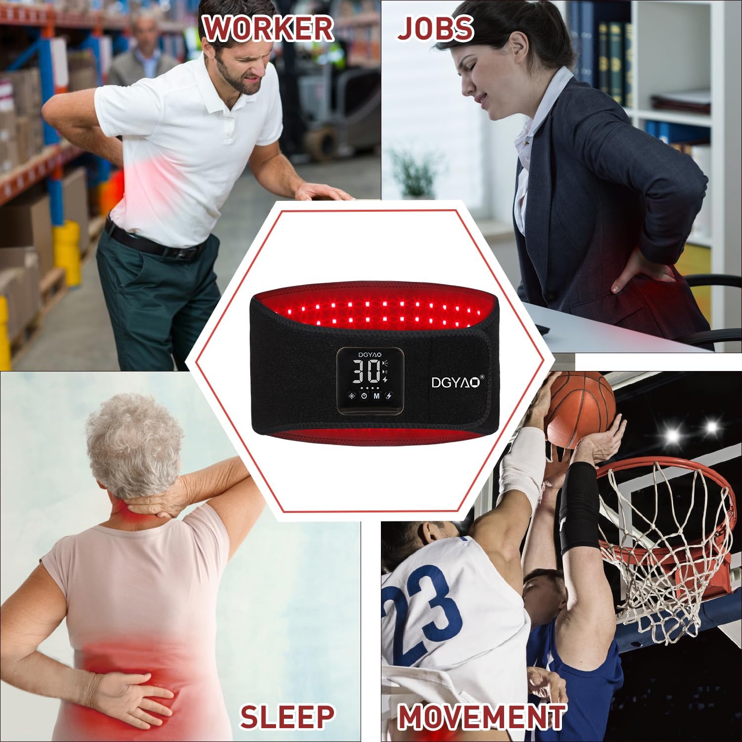 DGXINJUN Cordless Red Light Therapy for Waist Back Pain Relief Near Infrared Light Therapy Device for Body Led Portable Wearable Belt Wrap Rechargeable with 4000mAh Battery