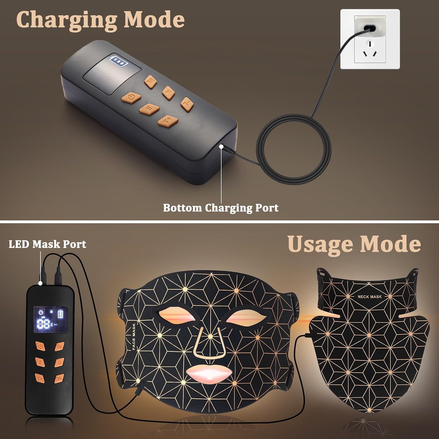 Red Light Therapy for Face and Neck, 8 Colors LED Face Mask Light Therapy with 850NM Near Infrared, 3000 mAh Rechargeable 6-In-1 Red Light Therapy Mask Set Skin Care Device for Skin Rejuvenation
