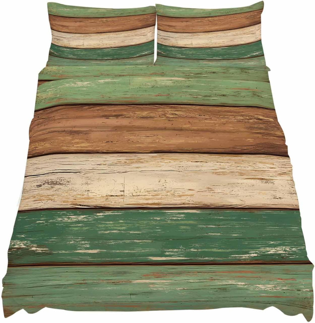Farmhouse Dark Sage Green Brown Cal King Sheet Set 4 Piece Bedding - Vintage Wooden Striped Breathable Comfy Cooling Bed Sheets & Pillowcase Sets, Hotel Luxury Flat Sheets Deep Pockets Fitted Sheet
