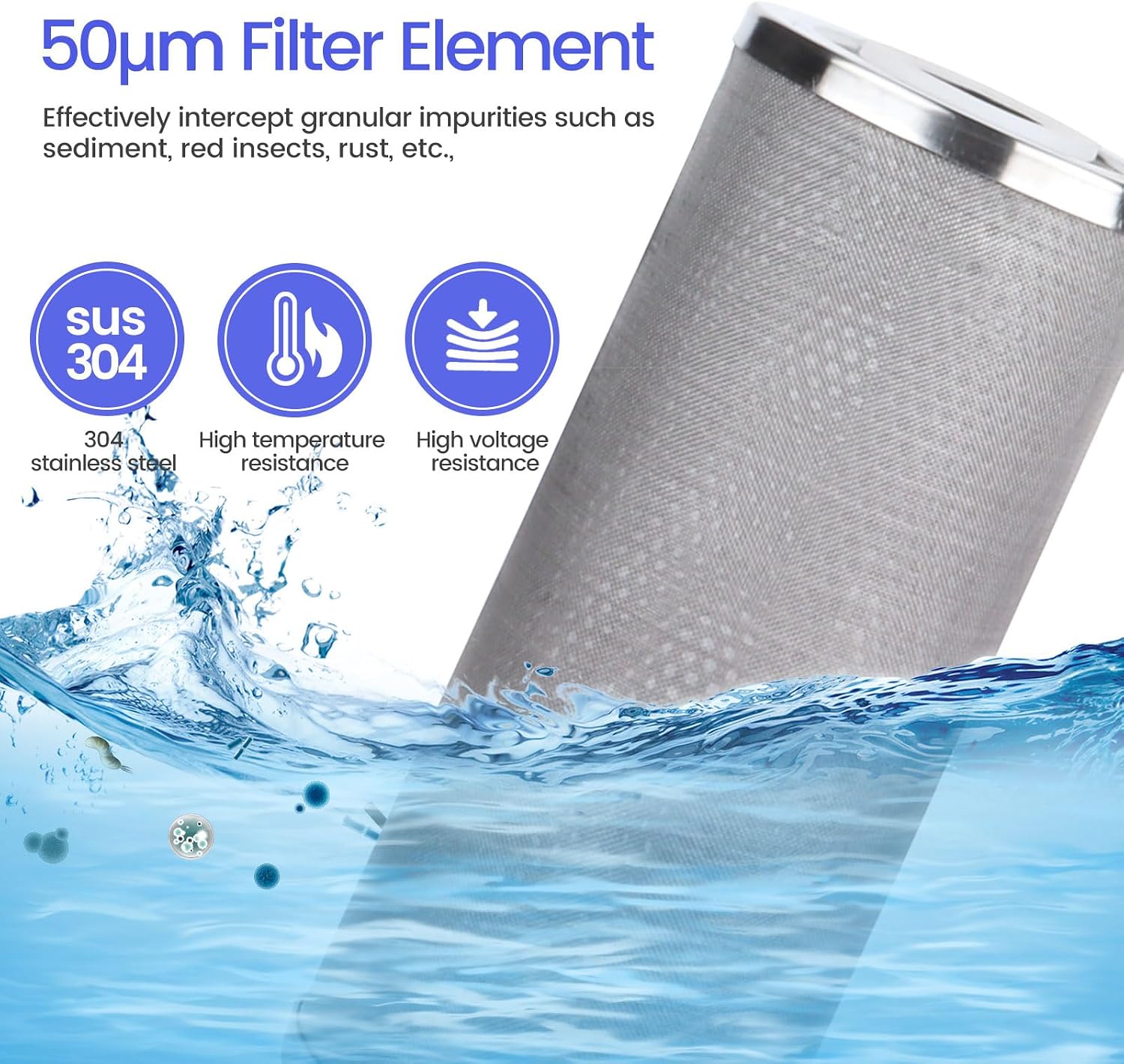 Stainless Steel Re-Cleanable Wire Mesh Filter Cartridge 20 'Length,4.5 'OD(10 Micron)