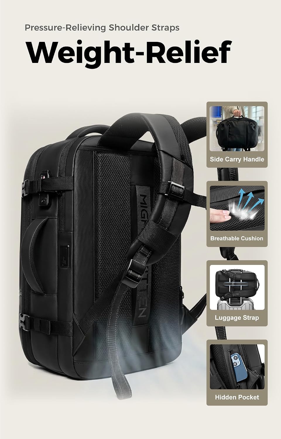 IKYWT Vacuum Seal Backpack Travel with Ultra-Power Pump, 80L Expandable Travel Backpack with Vacuum System w/TSA Lock