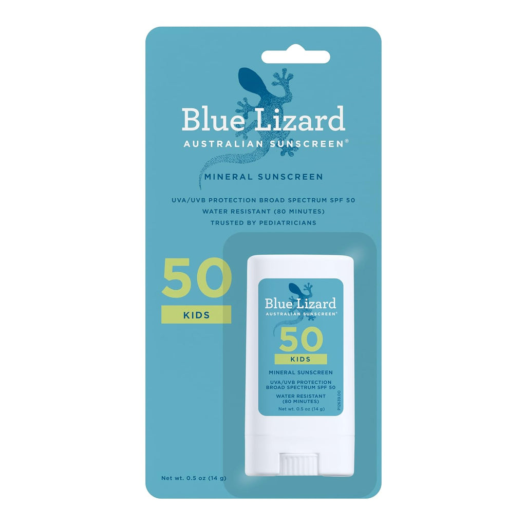 Blue Lizard Kids Mineral SPF 50 Sunscreen Stick, Zinc Oxide, 100% Mineral Actives, Developed for Kids' Sensitive Skin, TSA-Friendly, Vegan, Paraben-free, Fragrance-Free, 0.5 oz (Pack of 12)