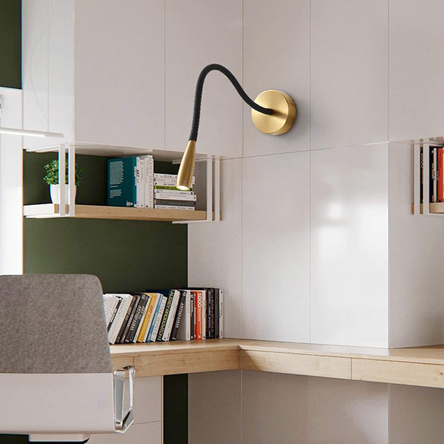 Copper Wall Lamp, Gooseneck Wall Light, Adjustable Indoor Wall Light 360 Rotatable Wall Light, Wall Bed Book Reading Lamp, Three Color Temperatures, 3W