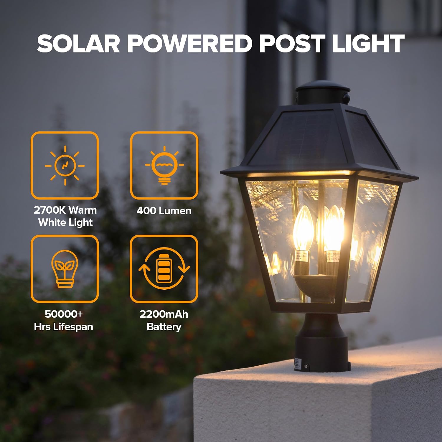LUTEC Outdoor Solar Lamp Post Light with Motion Sensor, 400 Lumen Dusk to Dawn Waterproof Pole Light Head with Three Modes, Exterior Black Solar Powered Fence Post Light Fixtures for Outside