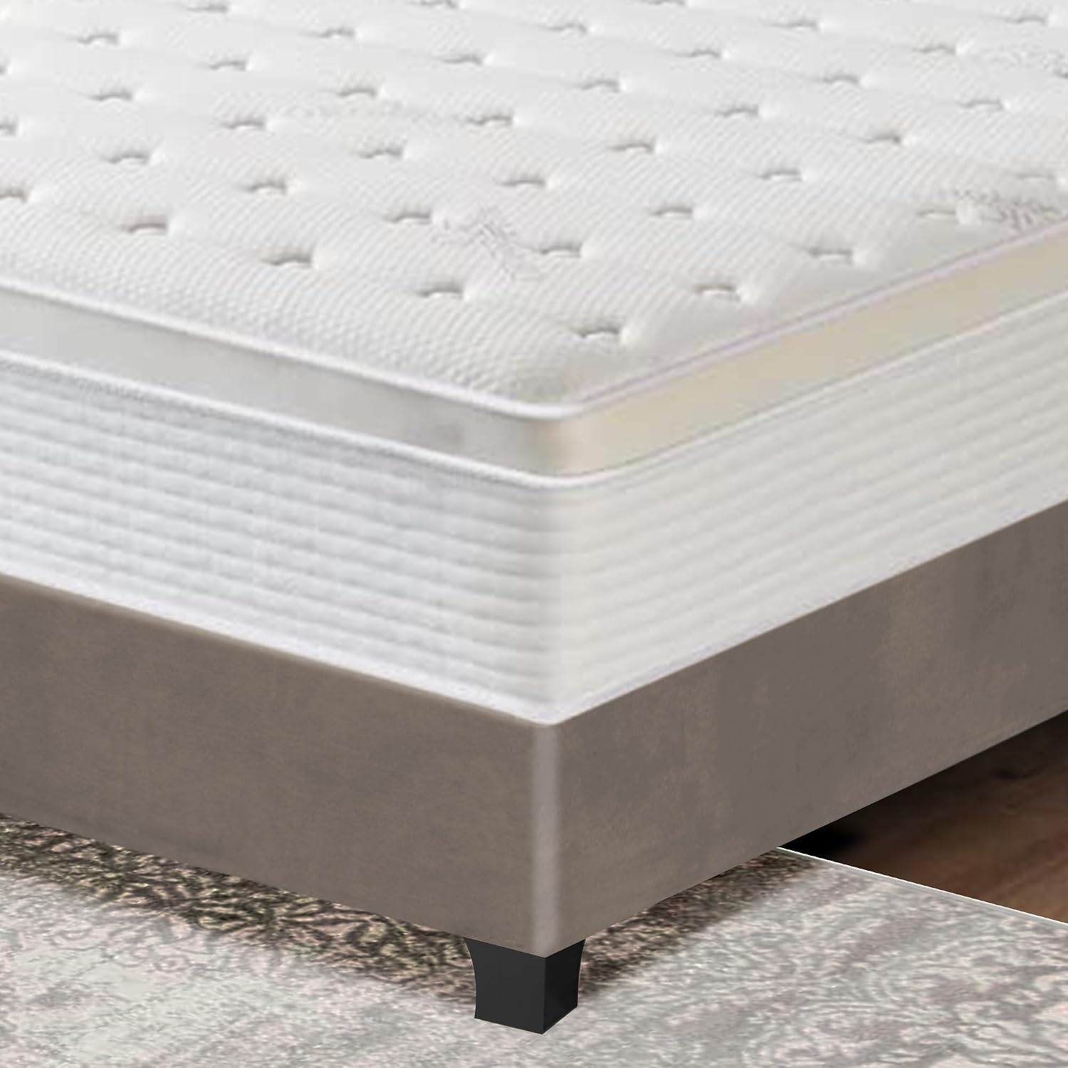Greaton, Suede Upholstered Bed Frame, Decorative Attractive Headboard, Long Lasting Durable, Includes 3 Color Legs to Choose Gold, Silver and Black, Twin, Taupe