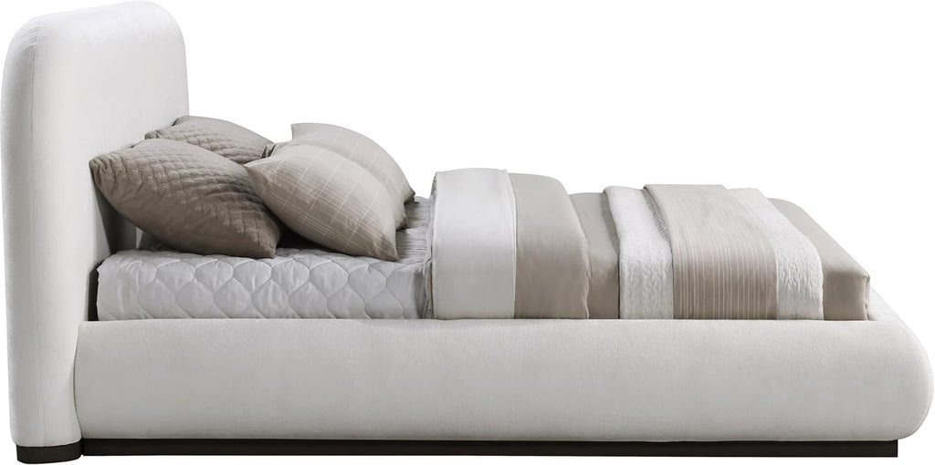 Meridian Furniture B1214Cream-F Vaughn Collection Modern | Contemporary Full Bed with Soft Cream Chenille Fabric, Black Finish Solid Wood Base, 68.25' W x 87.75' D x 44.5' H, Cream, Full