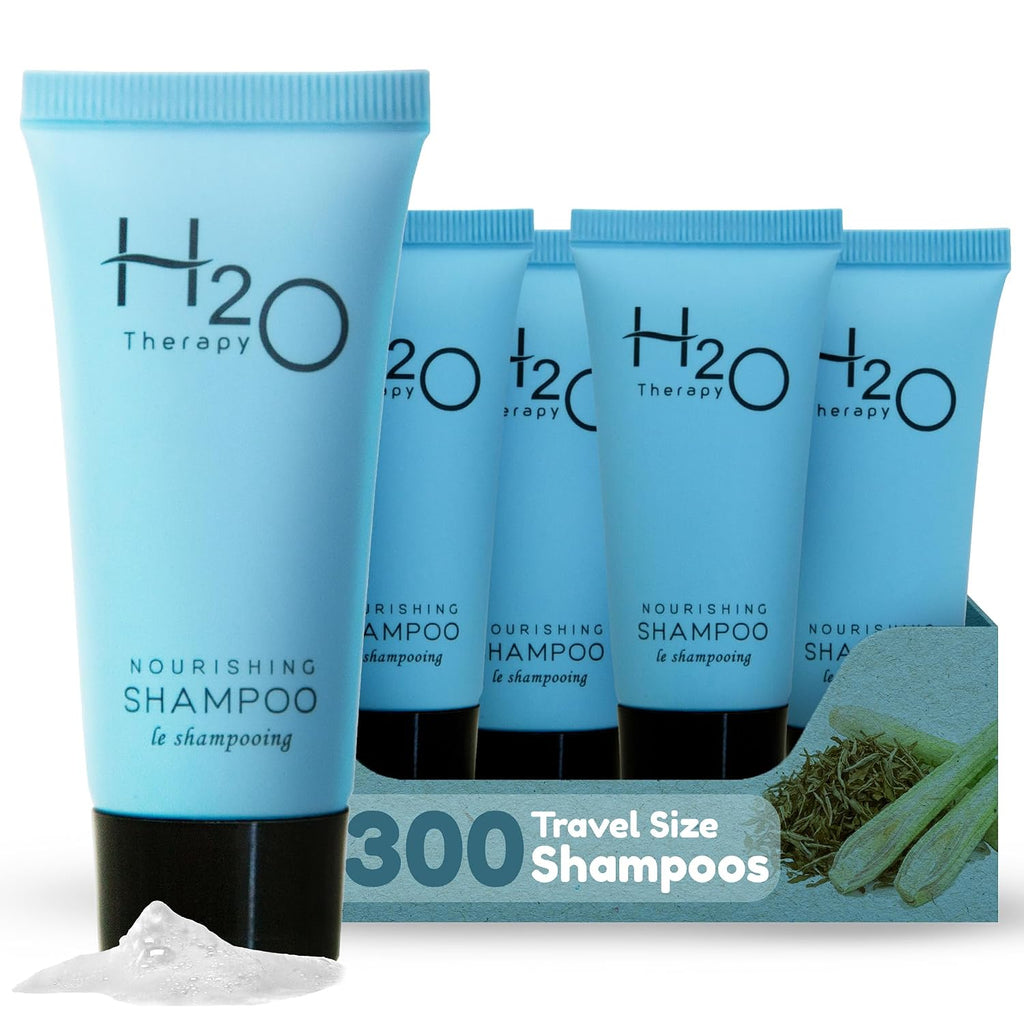 Travel Size Hotel Shampoo 300 Count 0.85 oz Bottles Guest Amenities for Hotels Vacation Rentals and Short Term Rentals Paraben Free Green Tea Scent Infused with Aloe and Olive Oil by H2O Therapy
