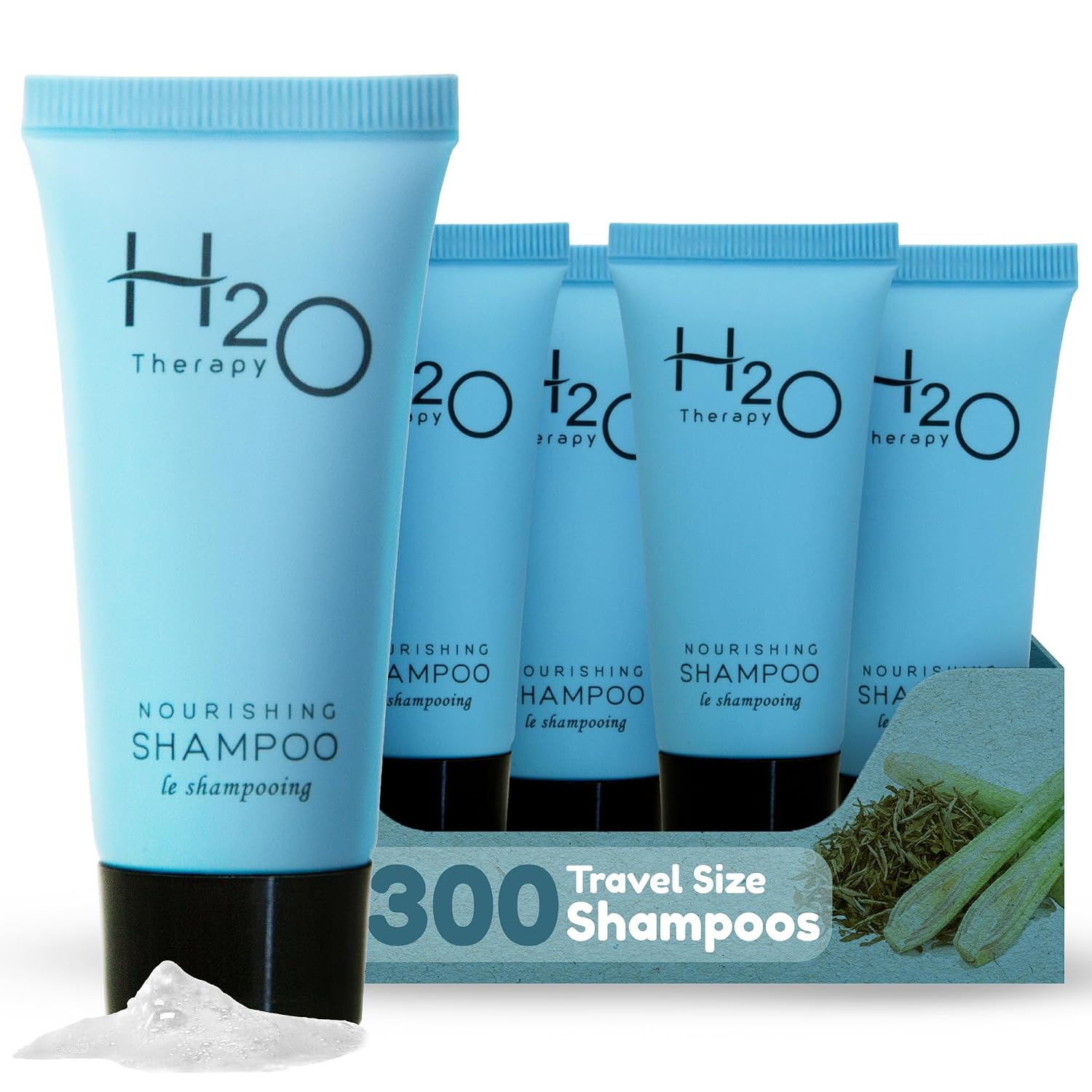 Travel Size Hotel Shampoo 300 Count 0.85 oz Bottles Guest Amenities for Hotels Vacation Rentals and Short Term Rentals Paraben Free Green Tea Scent Infused with Aloe and Olive Oil by H2O Therapy