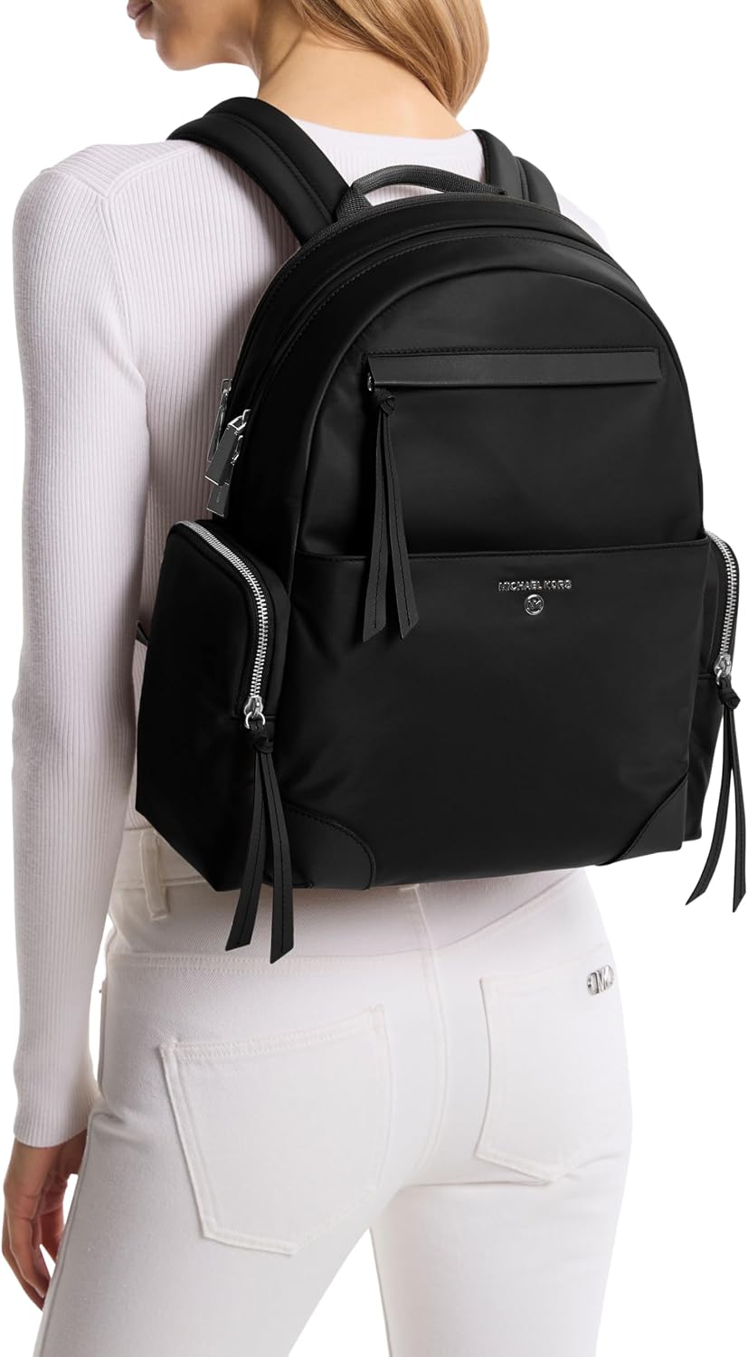 Michael Kors Prescott Large Backpack, Silver-Tone Hardware/Nylon/Black, One Size
