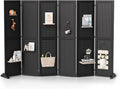 Bonnlo 4/6 Panel Pegboard Freestanding, 5 FT Portable Display Board Organizer for Craft Show Jewelry, Wooden Folding Privacy Screen Room Divider (Black, 6 Panel with Base)