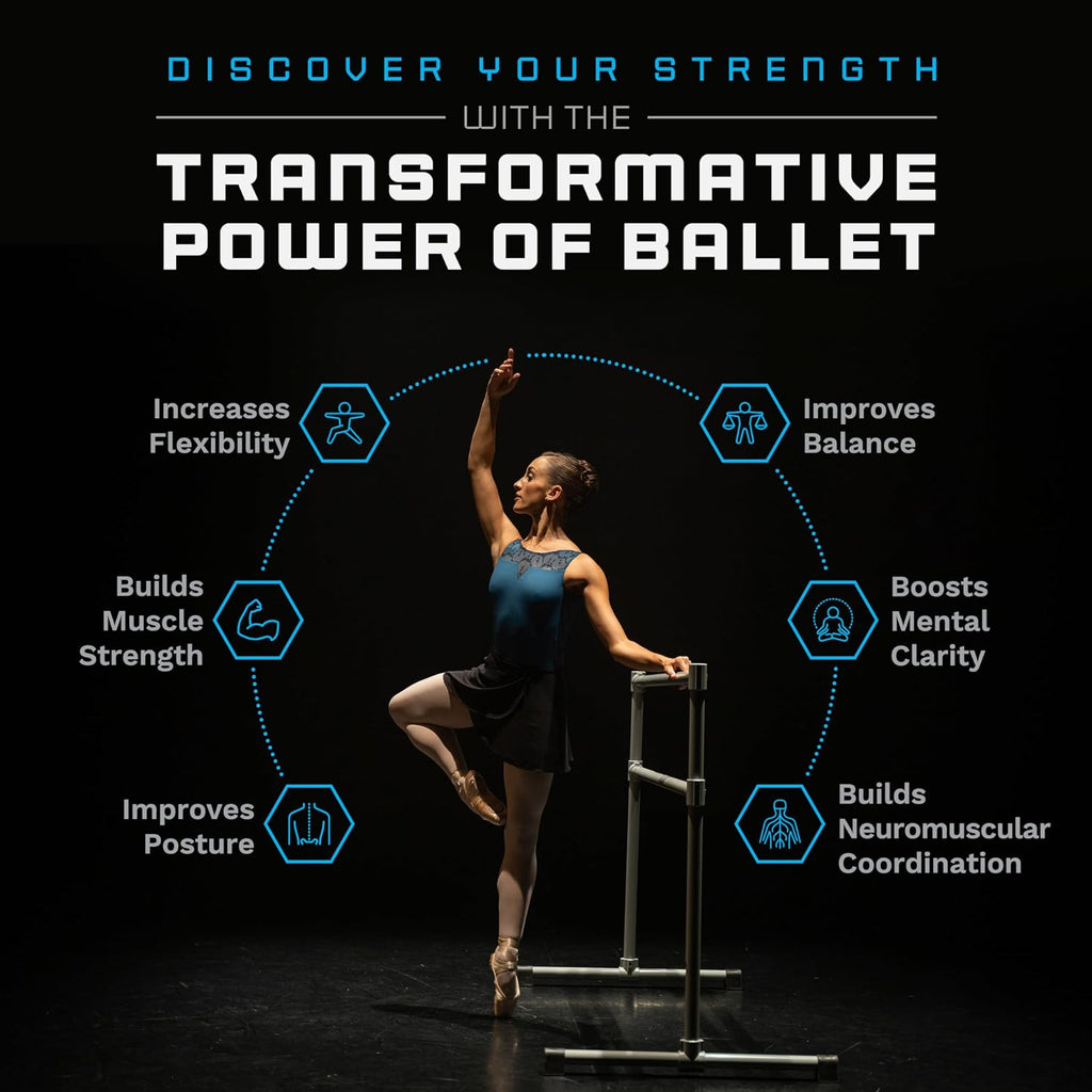 VITA Barre Portable Freestanding Double Ballet Barre, Prodigy, Aluminum | Adjustable Height, USA Made, Home or Gym Exercise Equipment for Kids & Adults | Dance, Fitness, Pilates