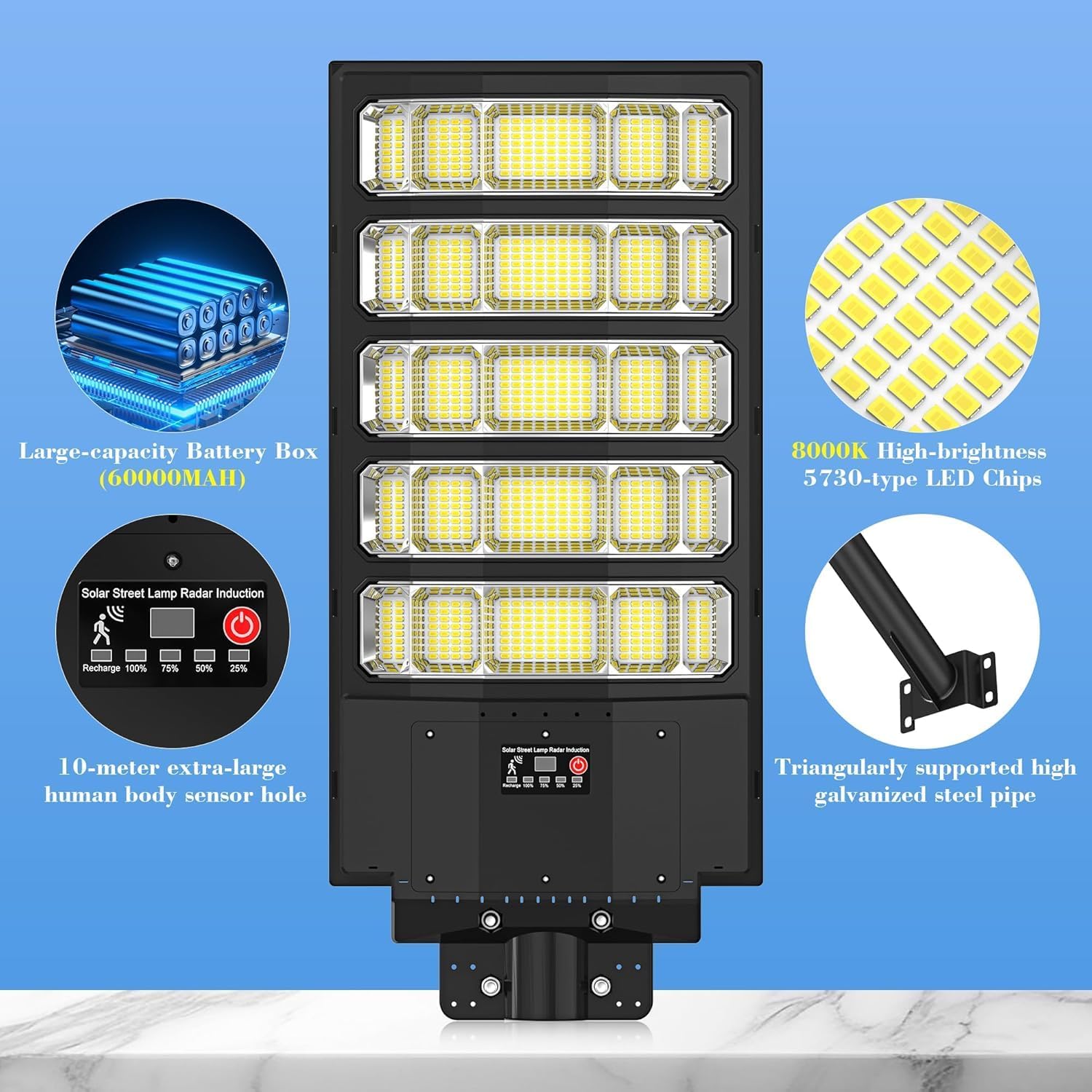 WYWNA 10000W Solar Street Lights Outdoor, Motion Sensor Dusk to Dawn Solar Flood Light, IP66 Waterproof Security Lighting with Remote Control for Yard, Driveway, Parking Lot, Garage (2Pack)