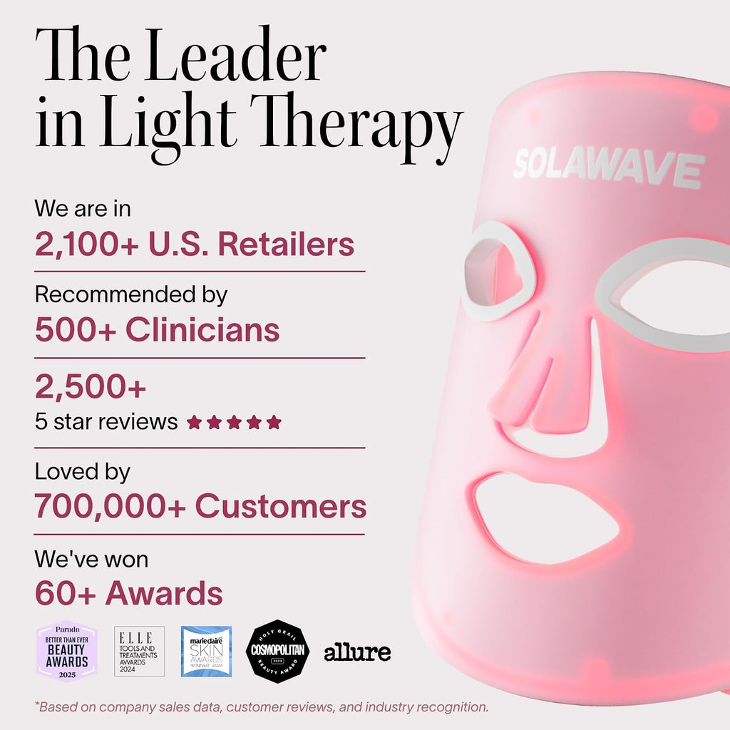 Solawave LED Light Therapy Face Mask | Red, Deep Red, Near Infrared & Amber LED Lights | Hands-Free Skincare Mask for At-Home Use | 3-Minute Sessions | Visibly Reduces Fine Lines & Wrinkles