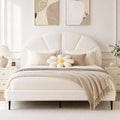 VELOCAVA Full Size Boucle Bed Frame with Seashell Headboard, Upholstered Cloud Platform Bed, Rounded Corners, Wooden Slats Support, No Box Spring Needed, Easy Assembly, Cream White