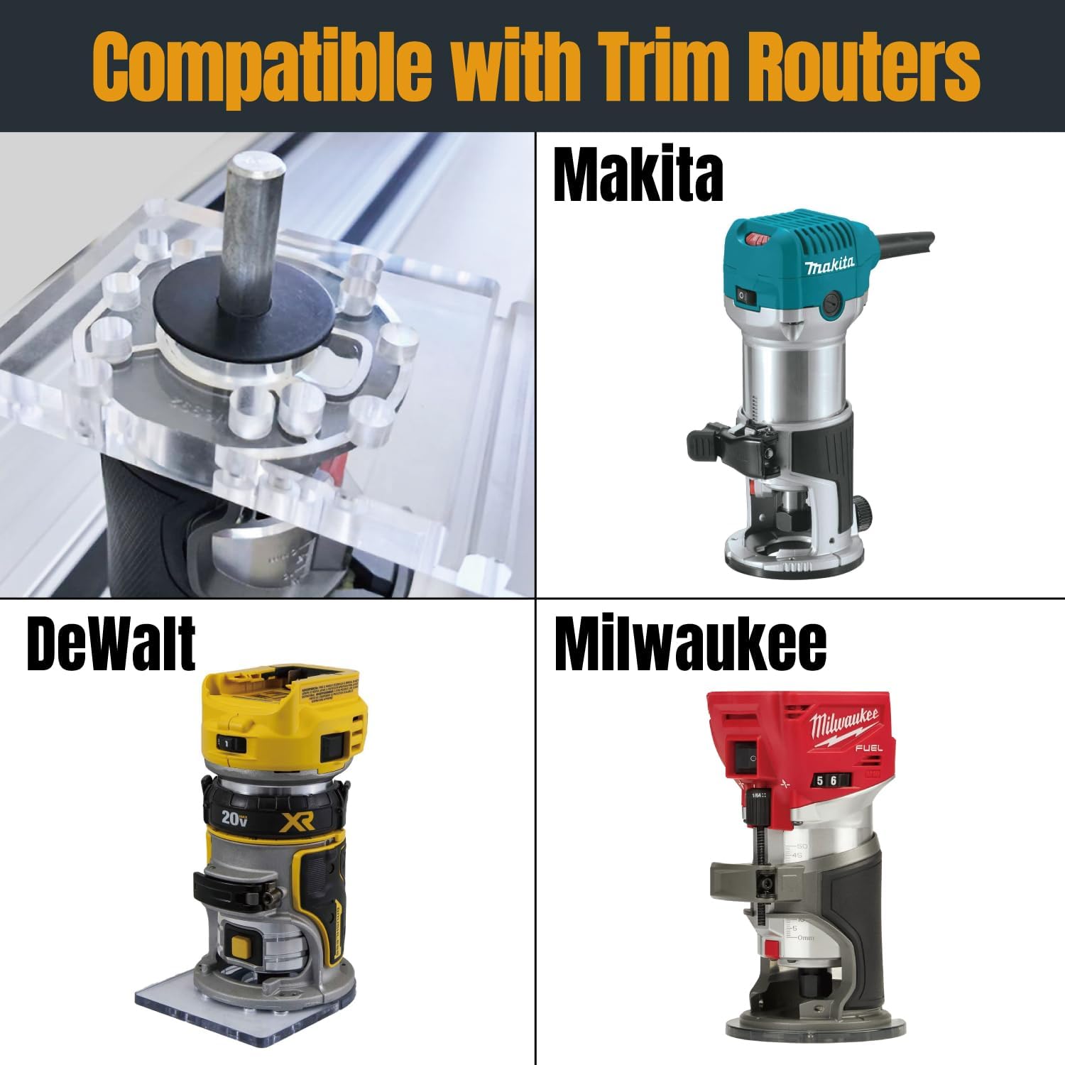 POWERTEC 72210 110' Track Saw Guide Rail Joining Set for Milwaukee Track Saws Includes 2x55 Guide Rails with Connectors, and Guide Rail Adapter for Fixed Base DeWalt, Makita & Milwaukee Trim Routers