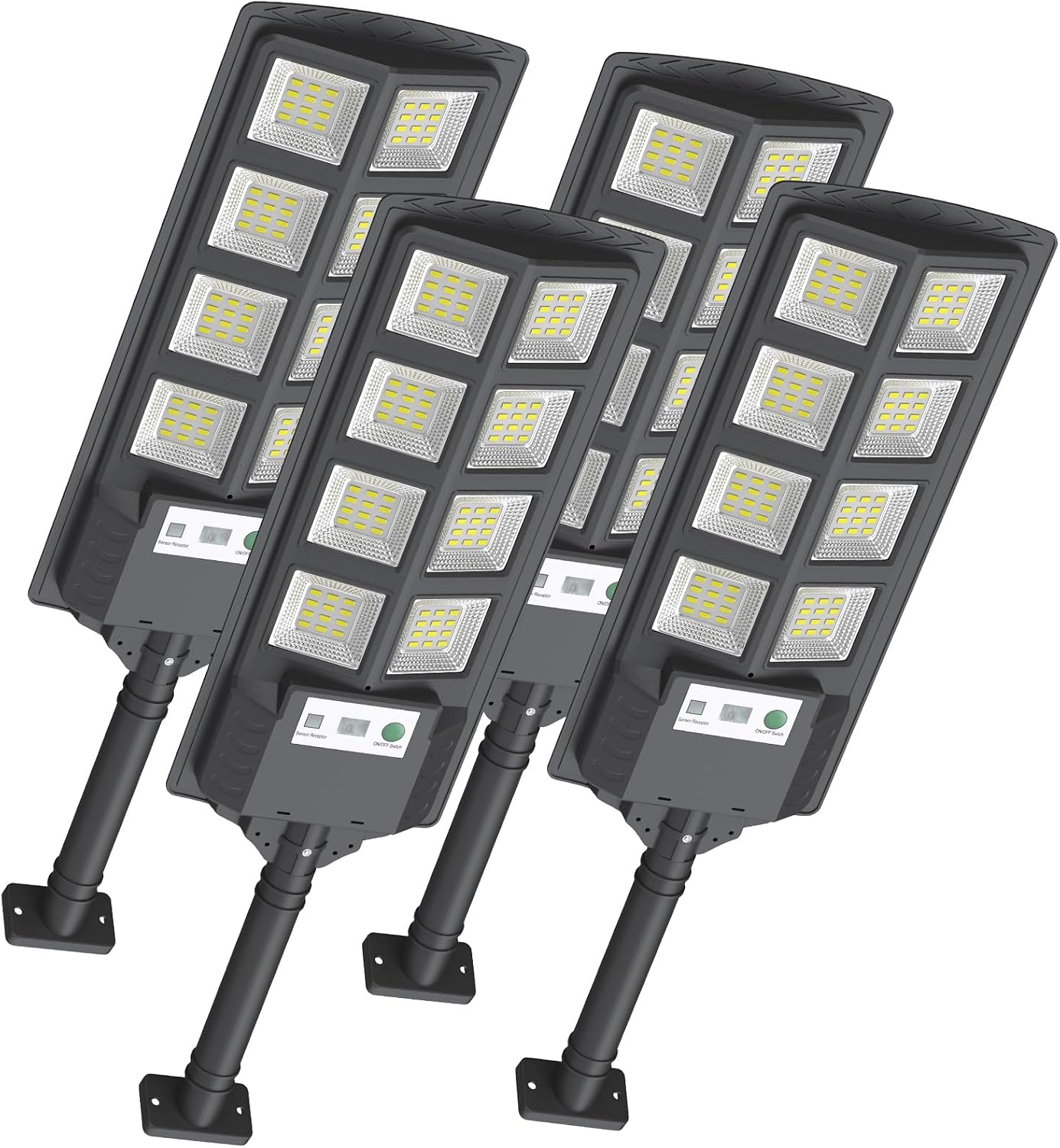 200W Solar Street Lights - Outdoor Waterproof, 12000LM LED Solar Parking Lot Lights with Dusk to Dawn, Wide Angle Motion Sensor and Remote Control (4 Pack)