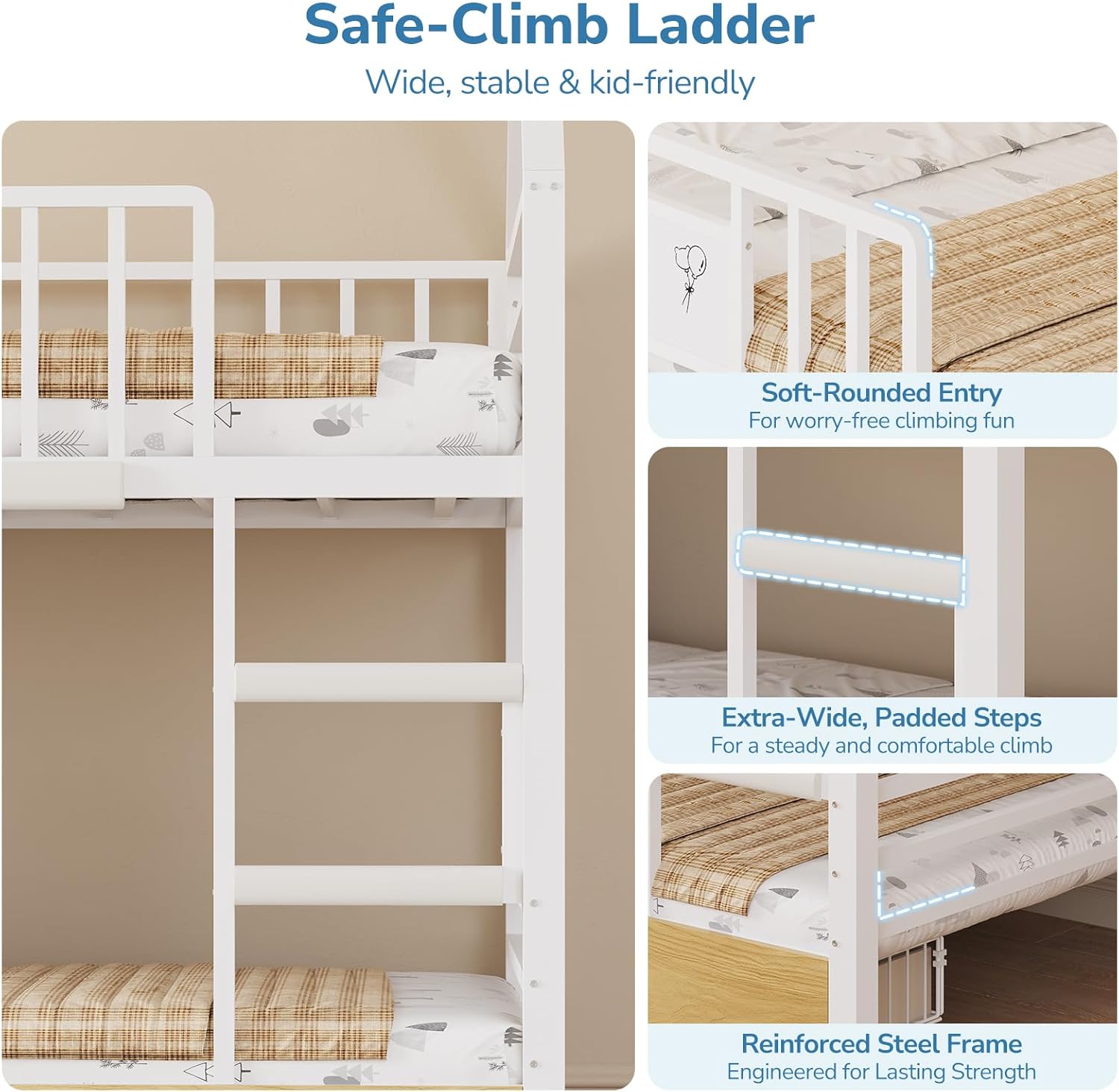 Twin Bunk Bed for Kids with 6 Storage Drawers, Montessori Bookshelf, House Shaped Bed with Globe String Lights and USB Ports, Metal Low Bunk Bed Twin Over Twin with Safety Guardrail and Ladder, White
