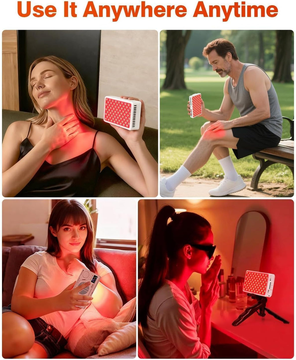 Red Light Therapy for Face and Body, Portable Red Light Therapy Panel, 660nm Red Light and 850nm Infrared Light for Pain Relief, Skin Care, Red Light for Sleep, Rechargeable and Great for Travel