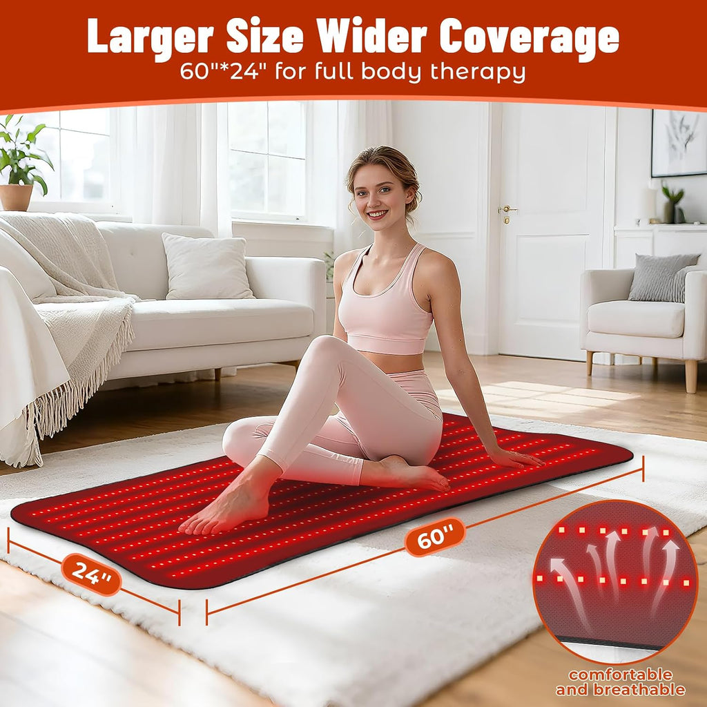 Red Light Therapy Mat for Body, Red Light Therapy Pad with Controller, 540pcs 2 in 1 LEDs (660nm & 850nm), Adjustable Timer & Intensity, Premium Leather