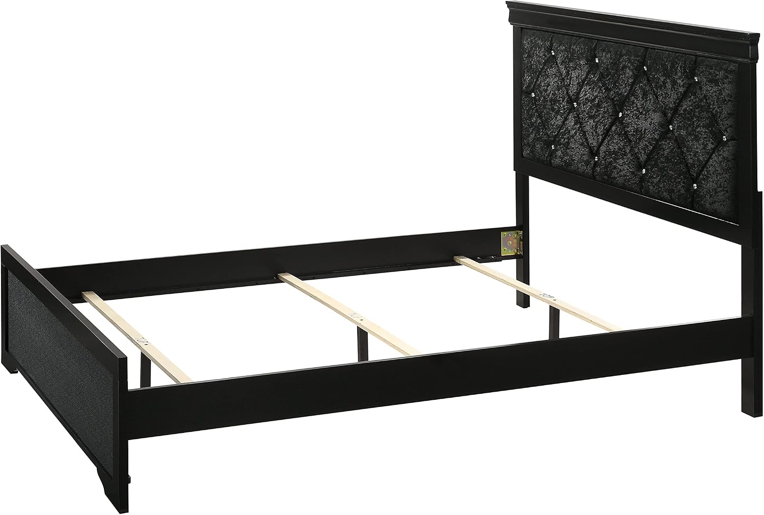 3Pc Black Finish Full Size Panel Upholstered Button Tufted Headboard Bed Nightstand Set Wooden Bedroom Furniture