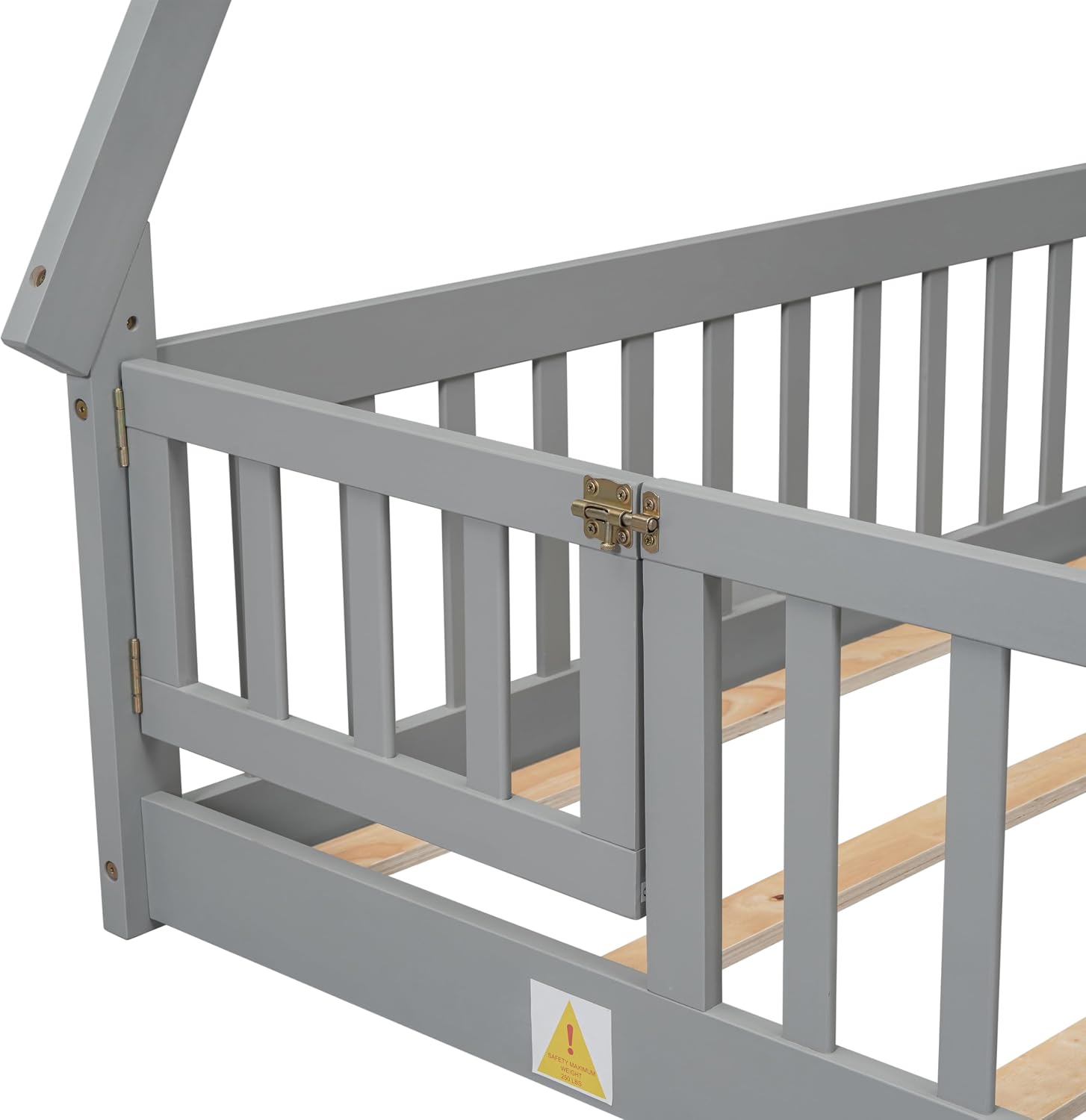 JIVOIT Full Size Tent-Shaped Floor Bed with Door, House Platform Bed Tent Bed Frame with Fence-Shaped Guardrails and Wood Slats Support, Wood Floor Play House Bed for Kids Boys Girls Teens (Gray,2)