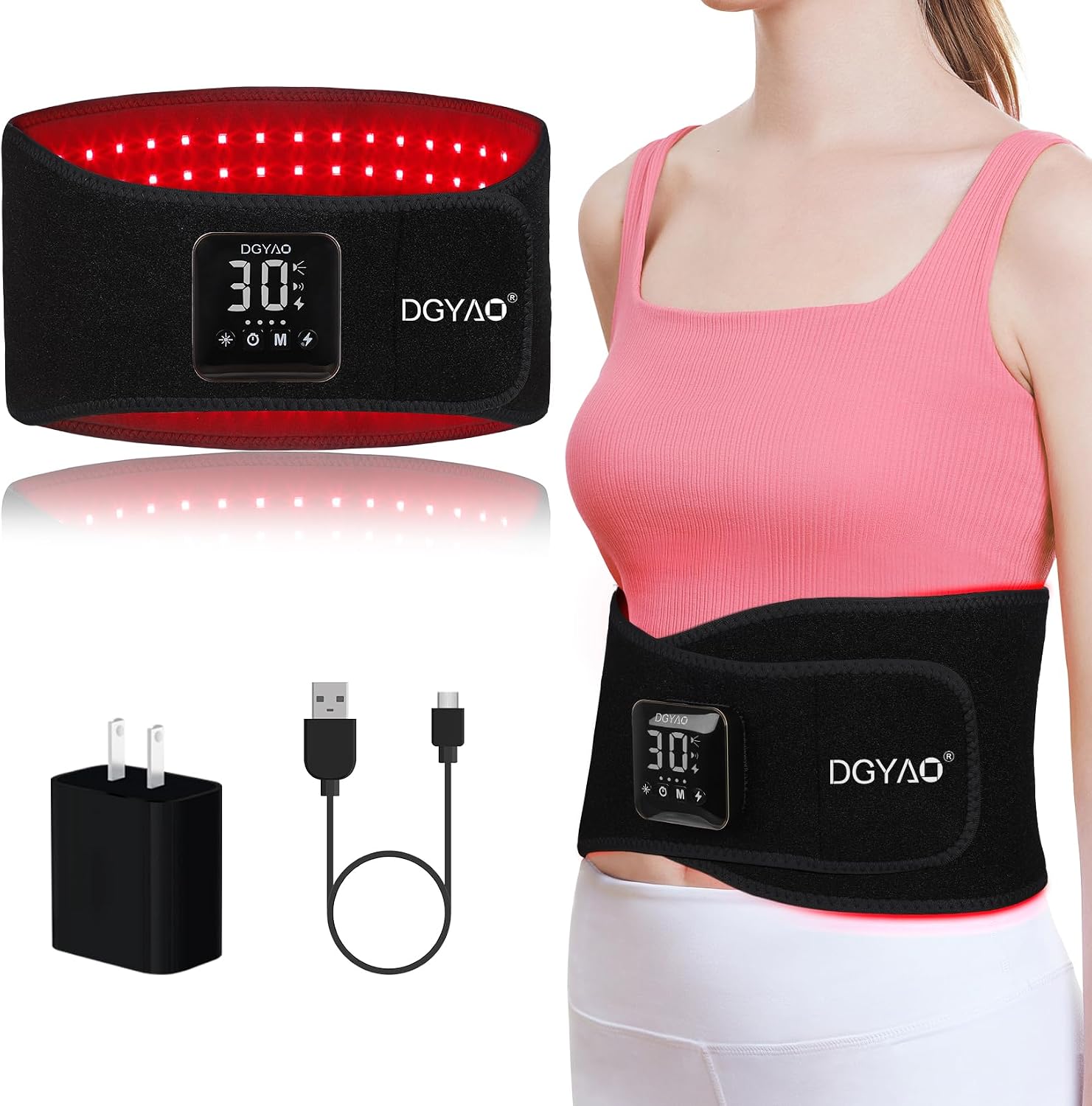 DGXINJUN Cordless Red Light Therapy for Waist Back Pain Relief Near Infrared Light Therapy Device for Body Led Portable Wearable Belt Wrap Rechargeable with 4000mAh Battery