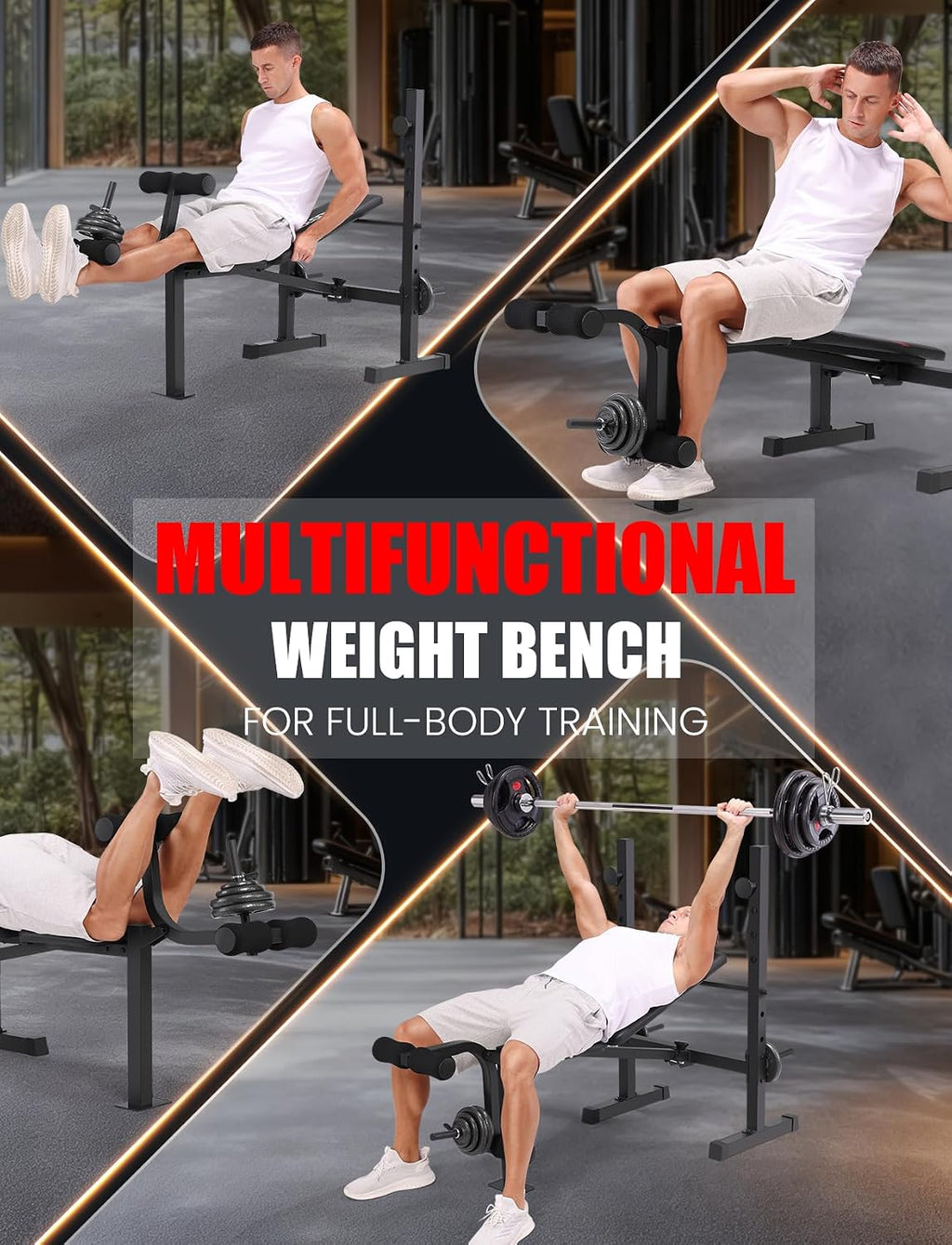 OPPSDECOR Adjustable Weight Bench Set with Squat Rack, 3 Sec Folding Workout Bench for Full Body Exercise, 600LBS All-in-One Bench Press with Leg Curl & Leg Extension, Incline Decline Flat Home Gym Bench for Teens Adults
