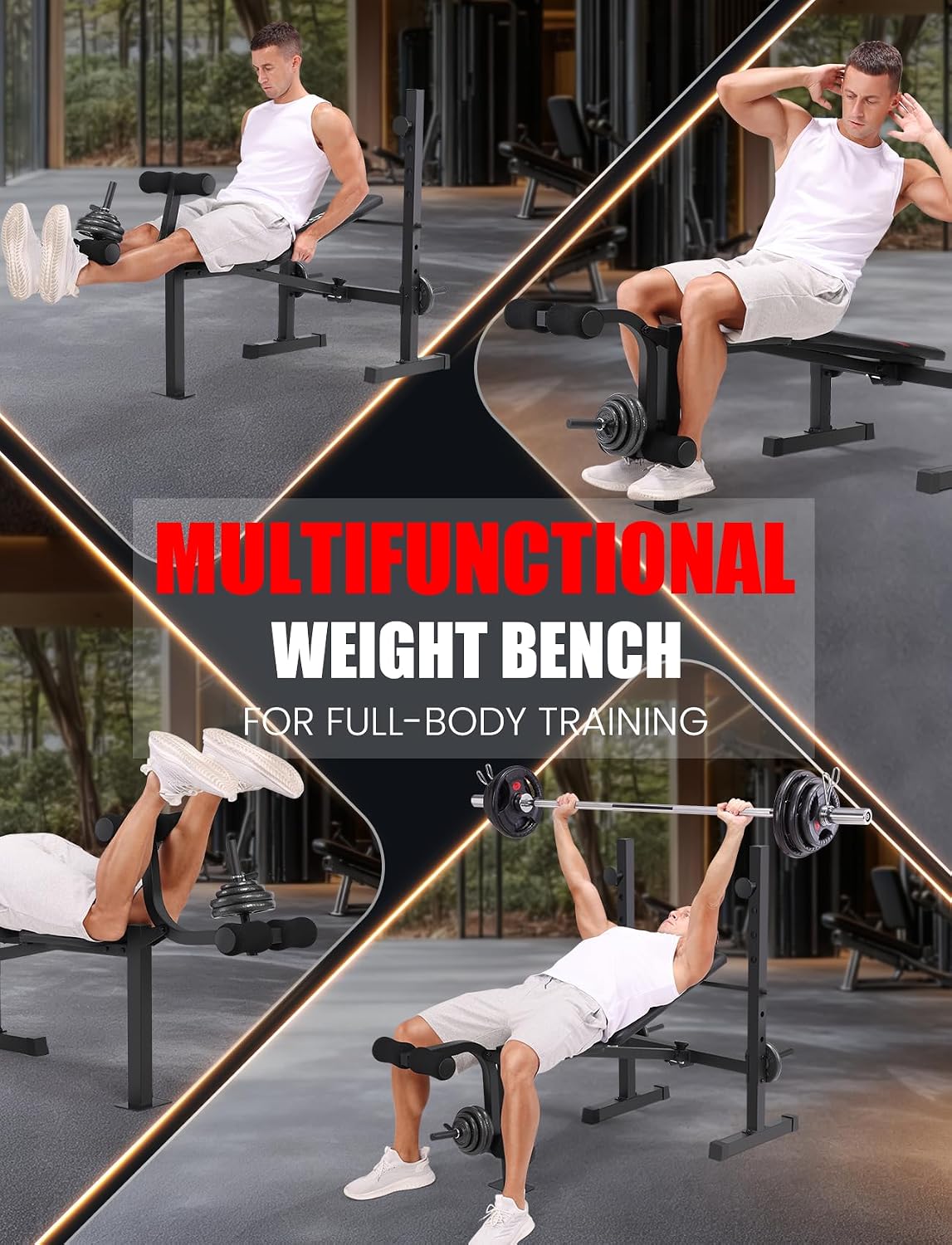 OPPSDECOR Adjustable Weight Bench Set with Squat Rack, 3 Sec Folding Workout Bench for Full Body Exercise, 600LBS All-in-One Bench Press with Leg Curl & Leg Extension, Incline Decline Flat Home Gym Bench for Teens Adults