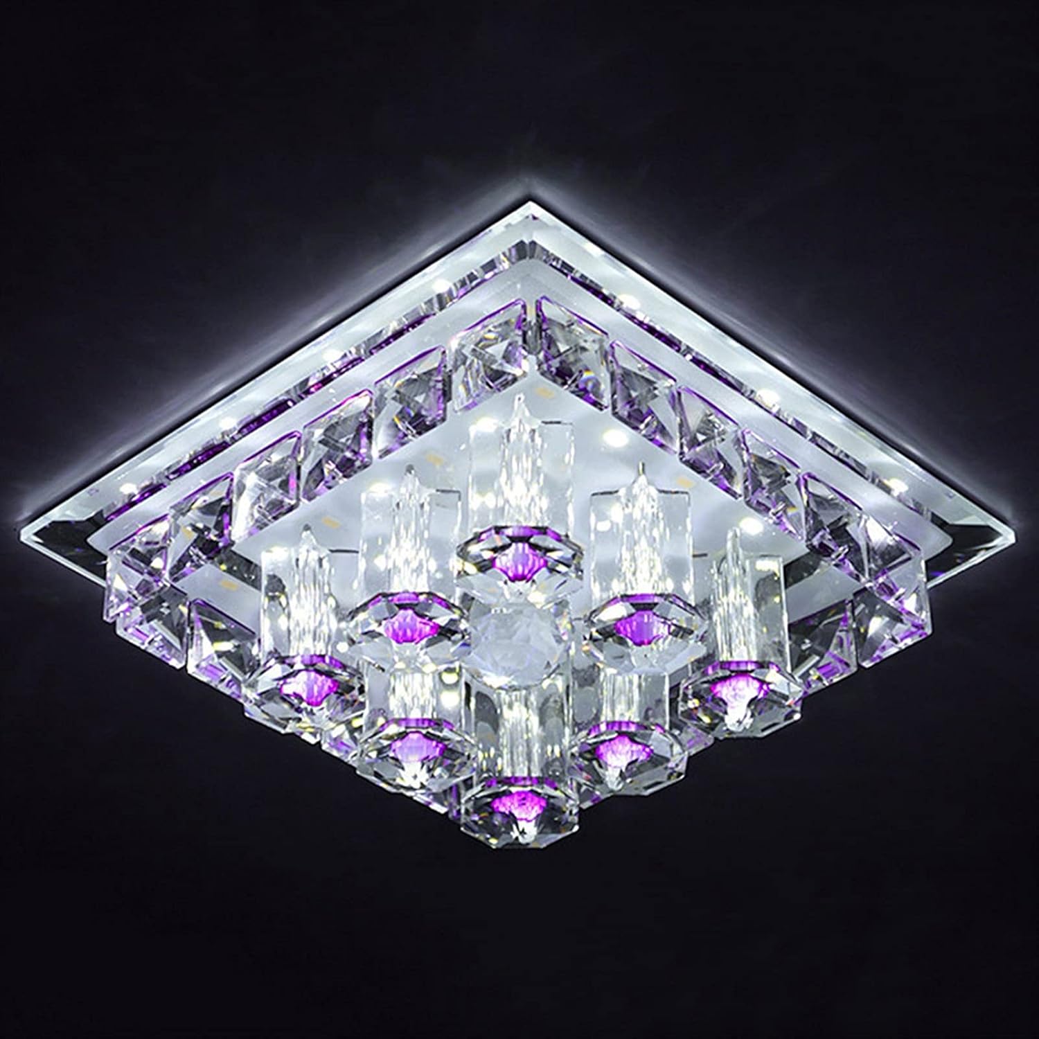 Chandelier, Round LED Crystal Ceiling Light Compatible with Living Room Bedroom Kitchen Indoor Lamp with Remote Controlled Luminaria Home Decoration, mm-102