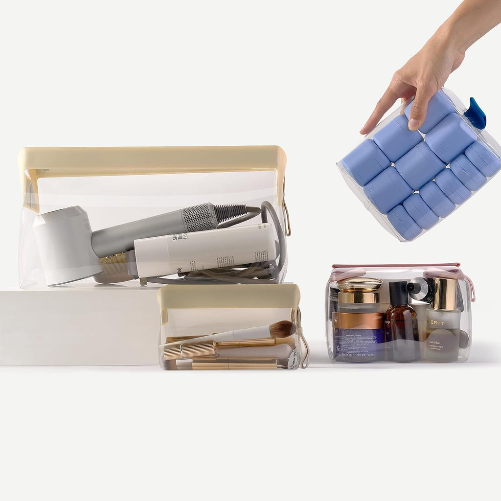 Cadence Parcel - Clear Kit with Magnetic Closure - Durable and Leak-Resistant Travel Toiletry Kit - Modular Design - Hygiene Bag for Travel Essentials - 4 Qt - Ink