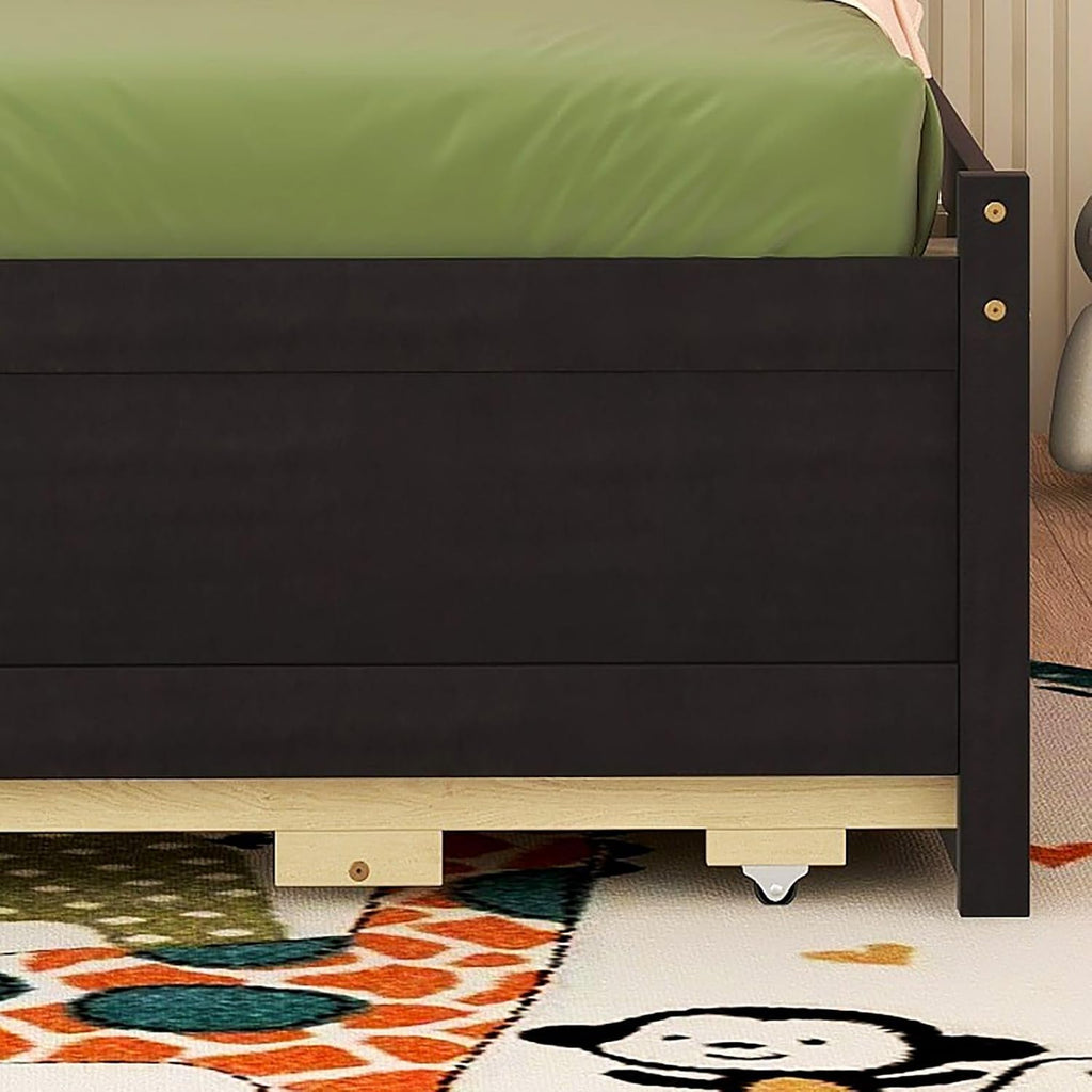 KEVINSPACE LED Bed Frame Twin Captains Bed Storage Daybed with Trundle Set, USB,Type-C Ports,LED Light Bed, Twin Size Beds Wooden Platform Bed with 3 Drawers and Bookcase Headboard Bedroom Espresso