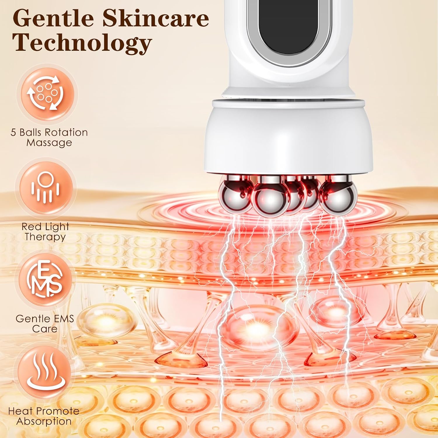 Electric 360° Rotating Face & Body Massager-5D Microcurrent Facial Device with Heat & Red Light Therapy, Face Lifting & Skin Toning Tool, Promote Skincare Absorption