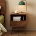 100% Solid Wood Nightstand, Walnut Night Stand with Drawer and Open Shelf, Mid Century Nightstand, Wooden Nightstands, Small Nightstands for Small Spaces Bedroom(Dark Black Walnut, 20.47' H)