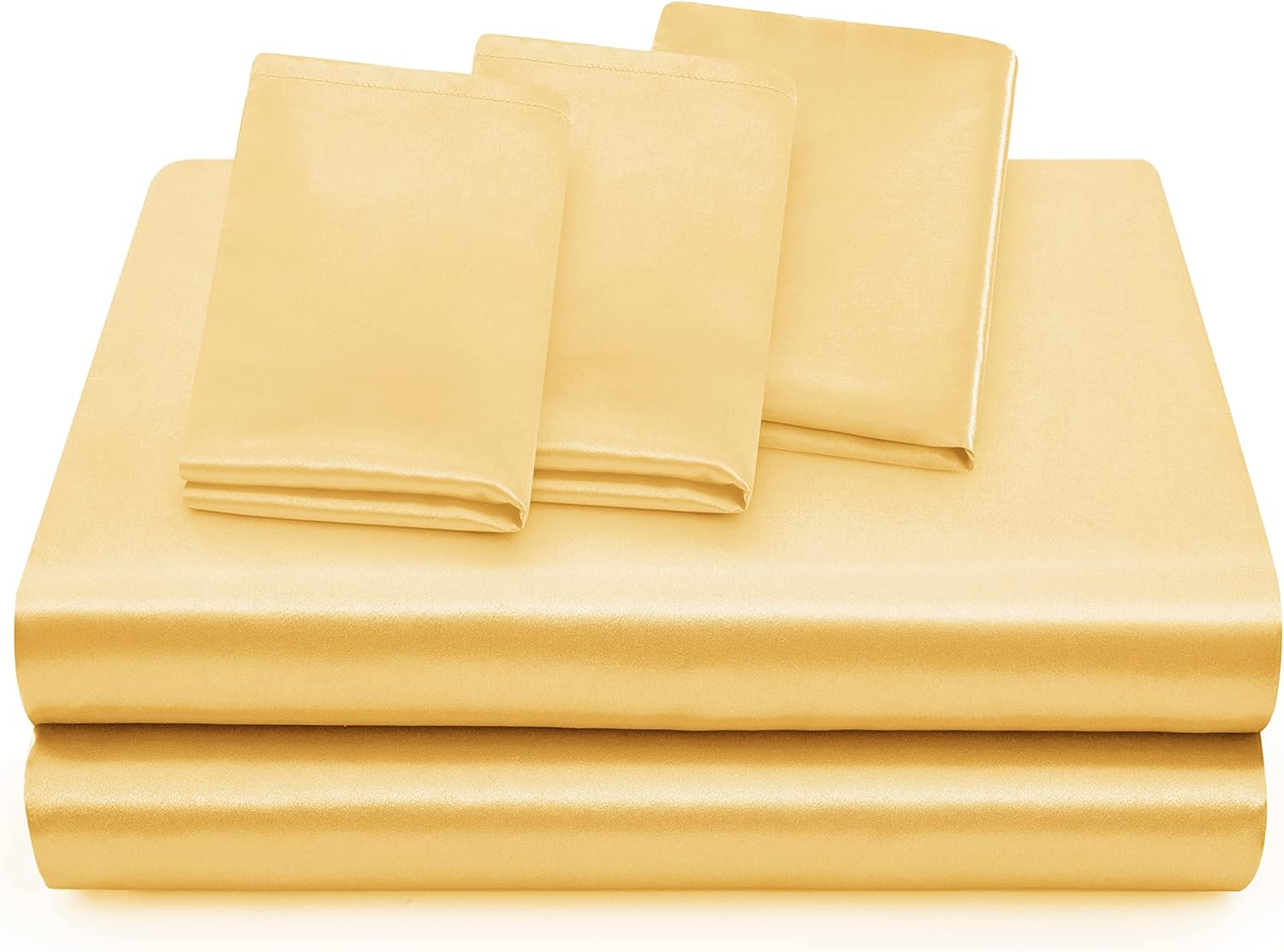 Twin XL Size 4-Piece Sheet Set Premium Mulberry Silk Bed Sheets Set Fits 14-16' Deep Pocket - Luxurious Soft Silk (Solid, Gold)
