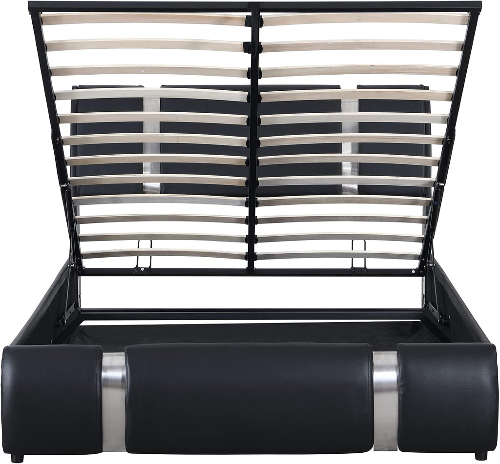 Queen Size Lift Up Storage Bed with Storage Ottoman, Queen Bed Frame with Tufted Headboard/Hydraulic Storage, 2-Pieces Queen Bedroom Sets, Easy Assembly, Pink(Black,Full)