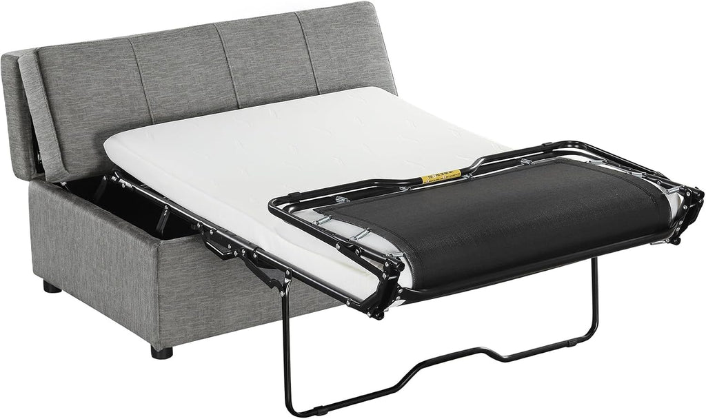 Folding Ottoman Sleeper Bed with Foldable Foam Mattress, Faux Leather Upholstered with Pull Out Bed and Steel Frame Base, Twin Size, for Living Room Bedroom Office (Gray Chenille)